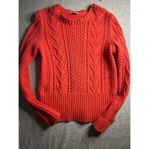 Gap Poppy Red Cotton Cable Knit Fisherman Sweater Women’s Large